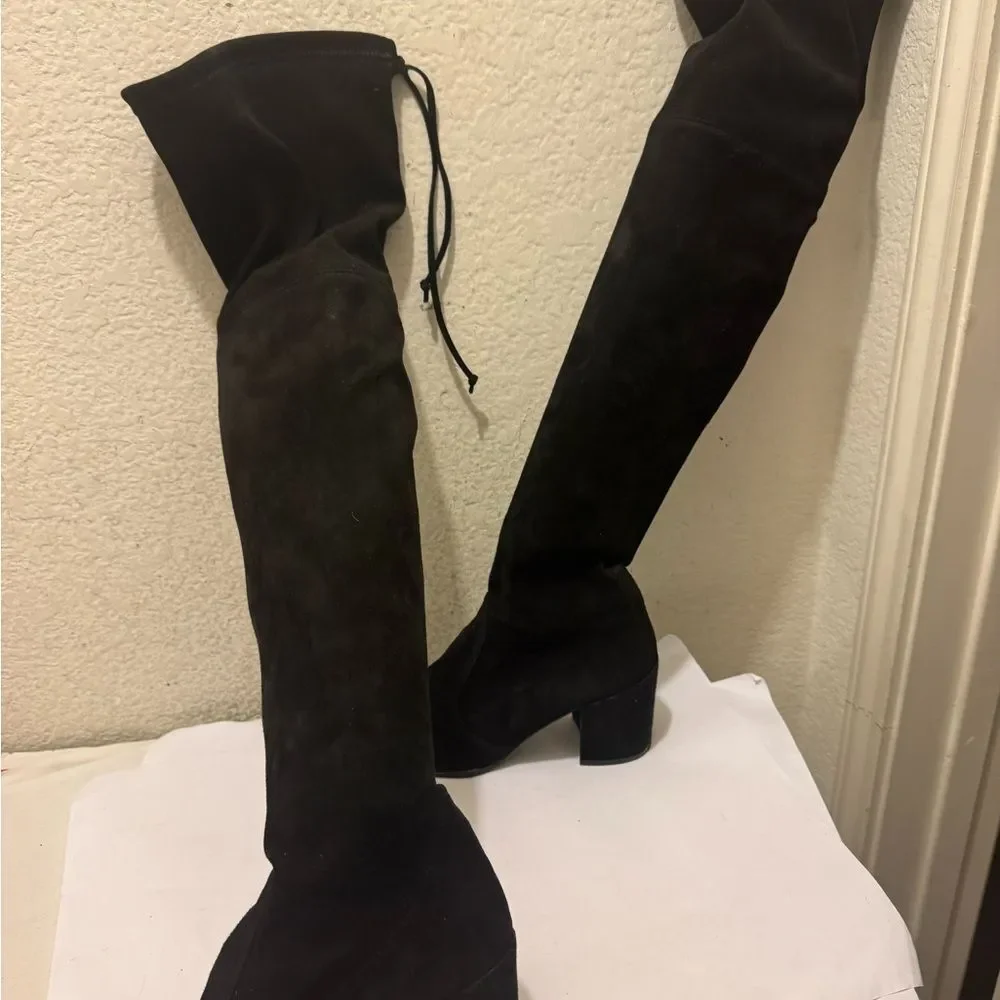 Stuart Weitzman Tieland Over the Knee Thigh High Black Suede Boots size 7.5 M